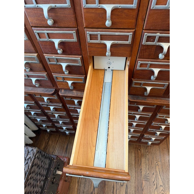 Vintage Library Card Catalog Cabinet- Large Solid Wood Apothecary Style For Sale - Image 9 of 10