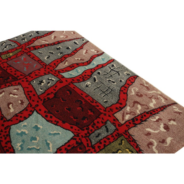 Traditional 1960s Hand-Knotted Vintage Rug, Red, Blue, Beige-Brown Mid-Century Modern Style For Sale - Image 3 of 4