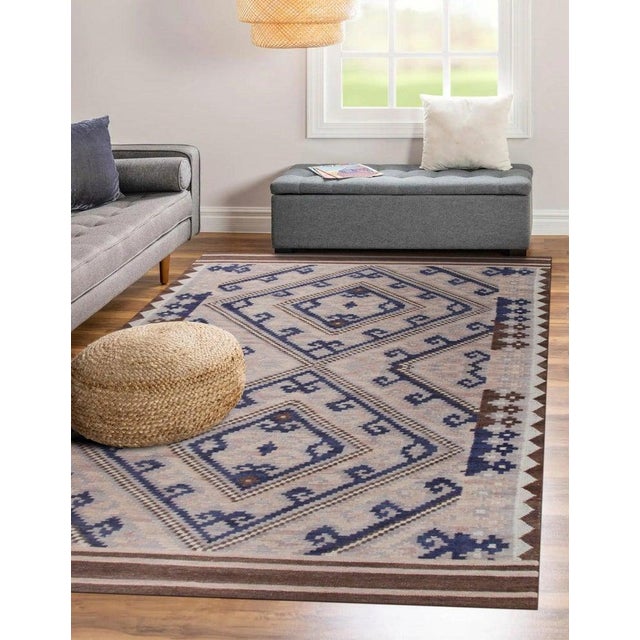 5x8 Brown Flat Weave Wool Diamond Key Pattern Geometric Modern Carpet Rug For Sale In New York - Image 6 of 6