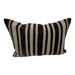 Turkish Hemp Pillow Cushion Natural Beige Black Pillow Cushion Cover 16" x 24" For Sale
