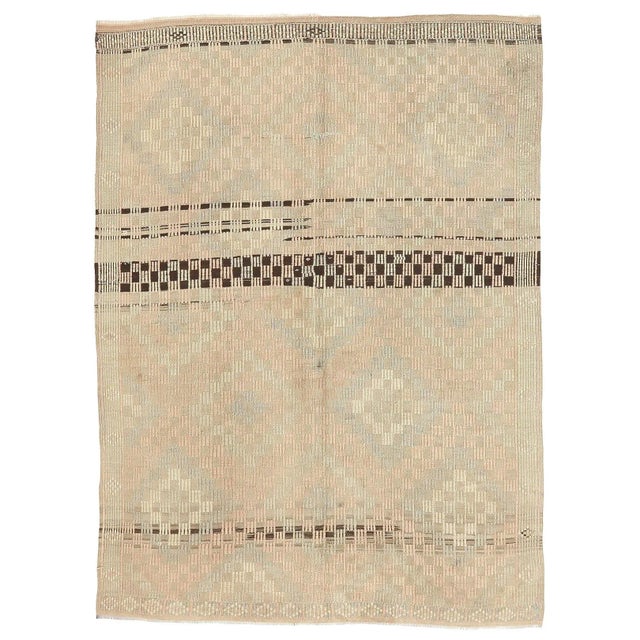 Textile Mid 20th Century Vintage Washed Out Embroidered Rug For Sale - Image 7 of 7