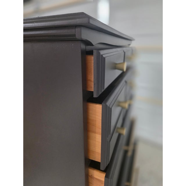 Modern Mid 20th Century Tall Boy Dresser – Matte Black W/Warm Wood Base For Sale - Image 3 of 6