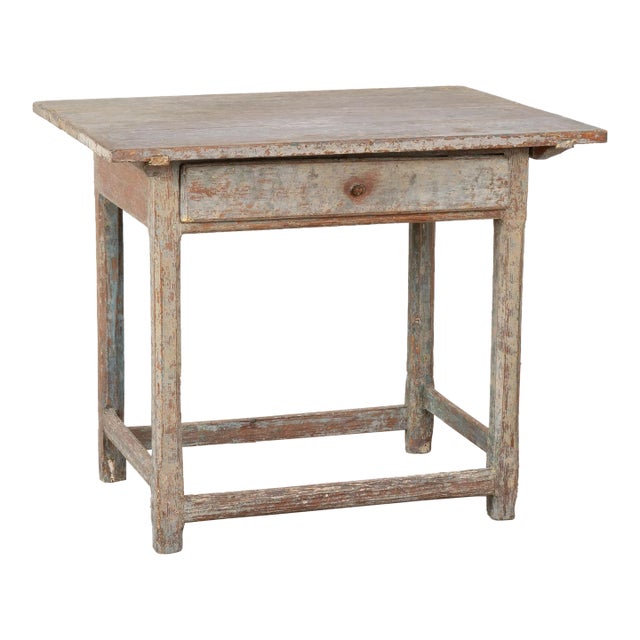 Original Gray Painted Pine Swedish Side Table, Circa 1820-40 For Sale