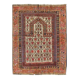 Late 19th Century Antique Shirvan Prayer Rug With All-Over Floral Design and Geometric Borders