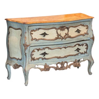 19th Century Venetian Painted Commode With Carved Detail For Sale