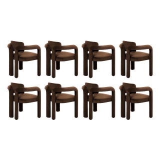 Double Arch Dining Chair in Dark Brown Cotton Velvet from Insidherland, Set of 8 For Sale