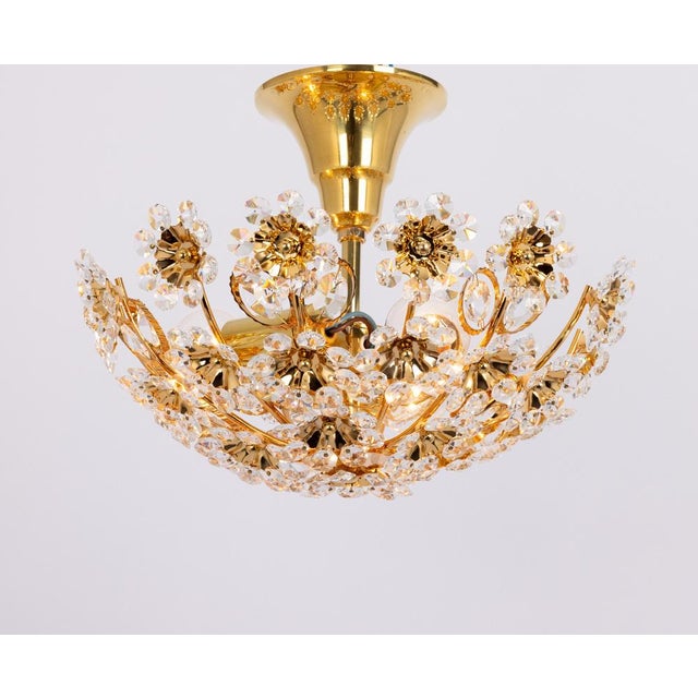Gold Cut-Glass Flower Flush Mount from Palwa, Germany, 1970s For Sale - Image 8 of 12