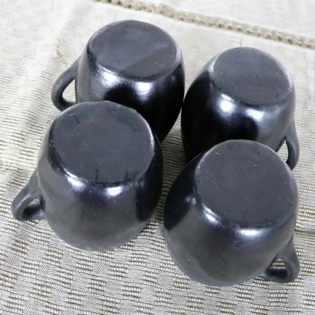 Black Vintage Black Clay Barro Negro Pottery Hot Chocolate Set Oaxaca Mexico 4 Mugs and Fish Tray - 6 pcs For Sale - Image 8 of 13