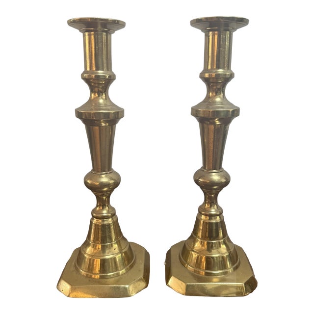 Pair of Mid-19th Century English Brass Candlesticks For Sale