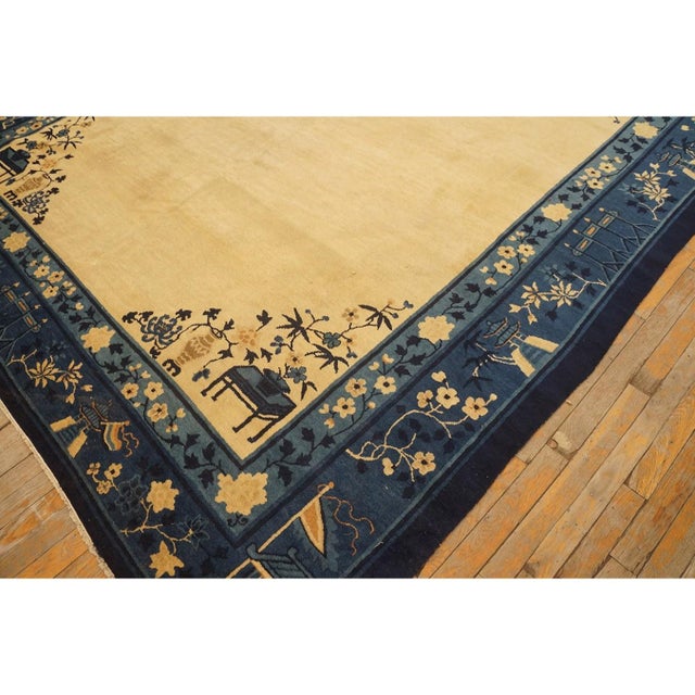 1920s 1920s Antique Chinese Minimalist Light Cream Vase Open Field Peking Rug 8' X9'6" For Sale - Image 5 of 8