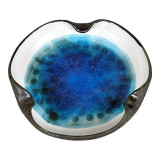Mid-Century Blue Geode Pottery Centerpiece Cigar Ashtray - 10" For Sale