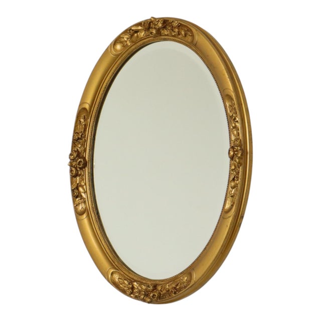 French Oval Bevelled Mirror with Rose Gold Finish For Sale - Image 4 of 14