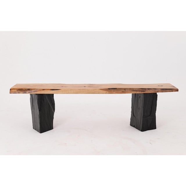 Live Edge Wood Bench with Charred Legs by Logniture For Sale - Image 9 of 18