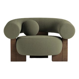 Cassete Armchair in Boucle Olive and Smoked Oak by Alter Ego for Collector For Sale