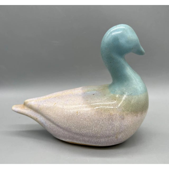 Contemporary Studio Pottery Blue, Pink and Tan Ceramic Duck Figure For Sale In Houston - Image 6 of 10