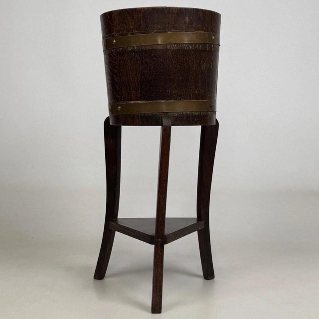 Antique Early 20th Century English Oak Barrel Planter Stand For Sale - Image 4 of 10
