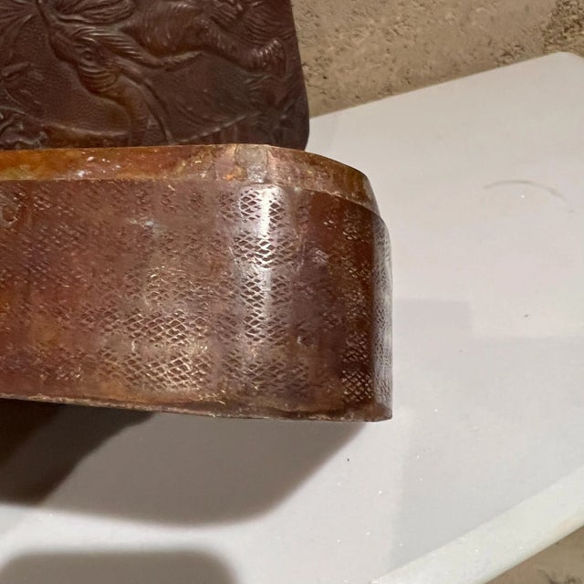 For your consideration, a vintage Indian handmade box patinated copper embossed elephant- cat. Made in India Dimensions:...