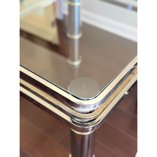 Romeo Rega 1960s-1970s Romeo Rega Pair of Vintage MCM Chrome & Brass Glass Side Tables For Sale - Image 4 of 12