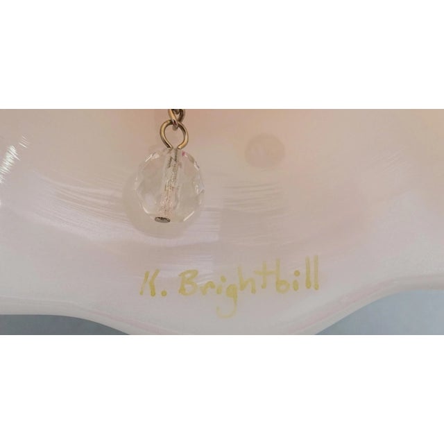 Pink Mid 20th Century Fenton K. Brightbill Signed Pink Satin Lily of the Valley 95th Anniversary Bell For Sale - Image 8 of 8