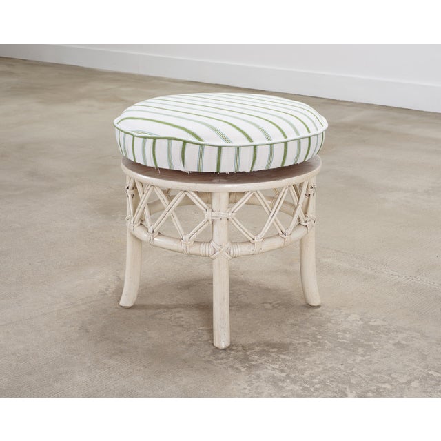Hollywood Regency 20th Century Round Rattan Swivel Ottoman Stool by Ficks Reed For Sale - Image 3 of 18