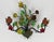 Pair of polychrome tinplate wall sconces depicting a bouquet of flowers, two lights. Handcrafted. France. Up to 250V...
