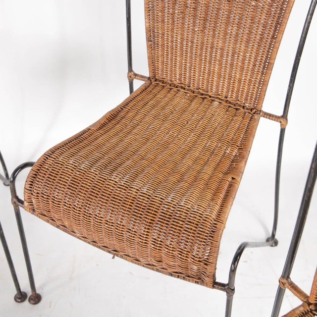 Metal Wicker and Iron Dining Table and Chairs, 1970s, Set of 5 For Sale - Image 7 of 17