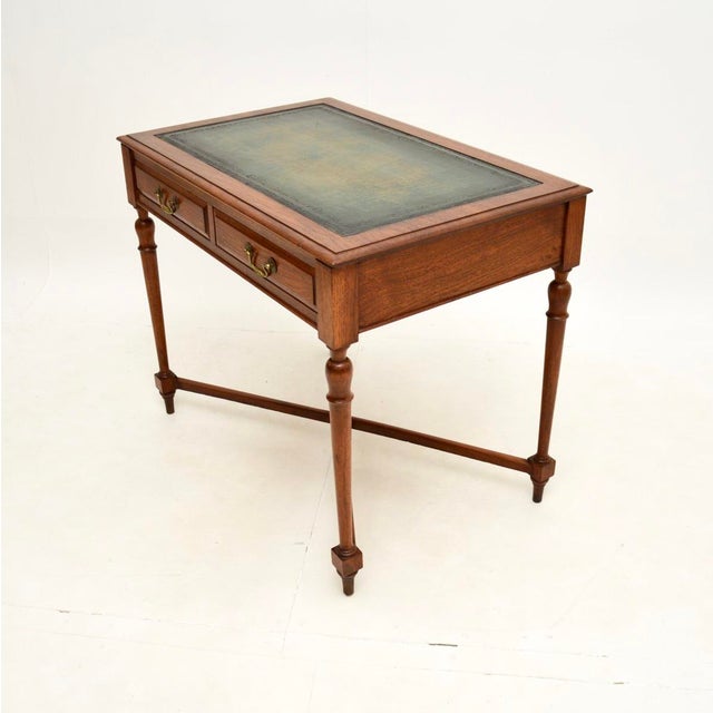Victorian Walnut Desk with Leather Top, 1890s For Sale - Image 4 of 10
