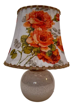 Table Lamp with Illuminated Iridescent Glass Base and Brass Holder with Original Lampshade, Germany, 1930s