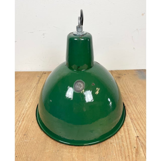 Green Industrial Green Enamel Factory Lamp from Polam, 1960s For Sale - Image 8 of 14