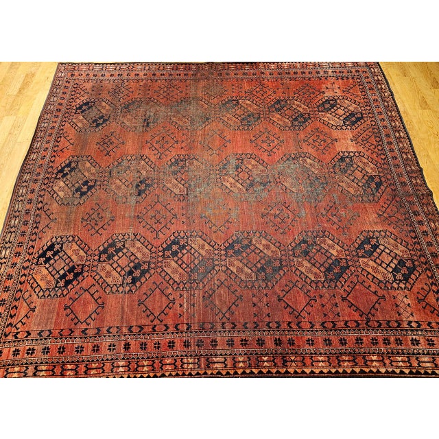 Vintage Turkmen Ersari in Allover Geometric Pattern in Red, Blue, Navy, Brown For Sale In Chicago - Image 6 of 14