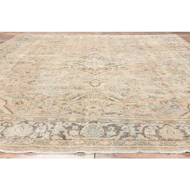Tan Early 20th Century Antique-Worn Persian Mahal Rug - 08'10 X 11'07 For Sale - Image 8 of 9