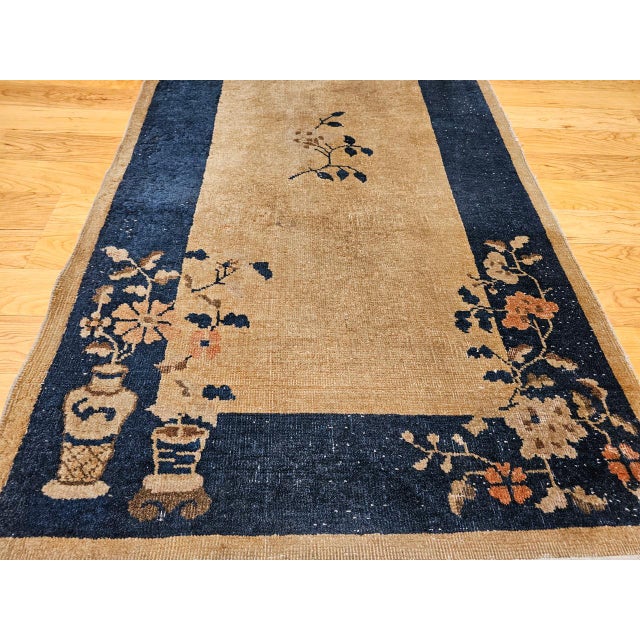 Vintage Art Deco Chinese Area Rug, Handwoven Wool, Floral Medallion, 3' x 6' For Sale - Image 15 of 17