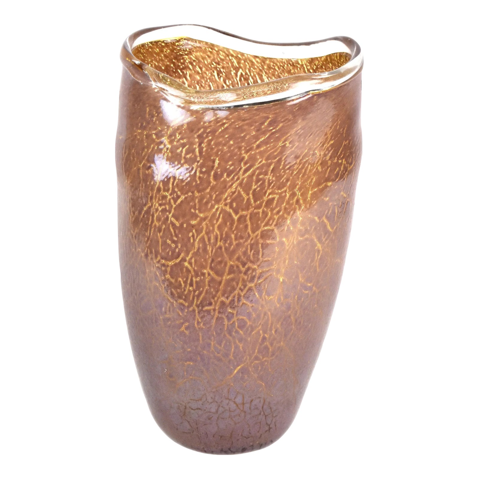 Vintage Modern Ripple Textured Hand Blown Glass Vase | Chairish