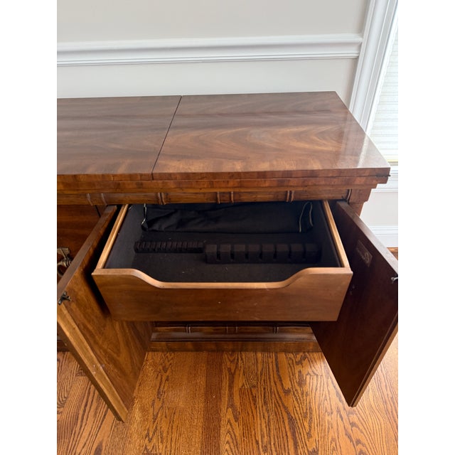 Vintage Drexel Heritage Flip Top Hollywood Regency Faux Bamboo Server For Sale - Image 9 of 18