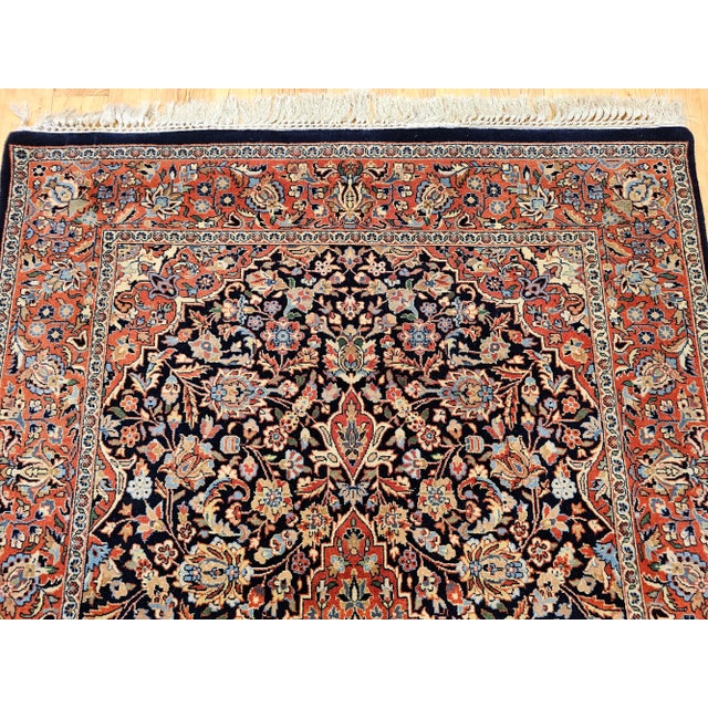 Vintage Kashan Area Rug, Handwoven Floral Pattern, Navy & Brick Red, 4’ X 6’ For Sale - Image 4 of 12