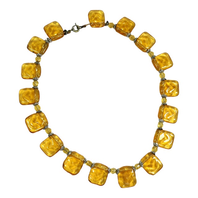 Vintage 1920s Czech Citrine Art Glass Egyptian Revival Necklace For Sale