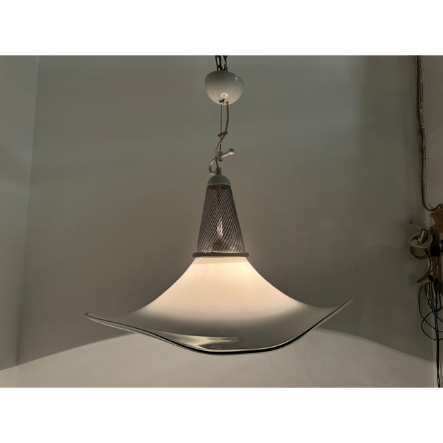 Large black and white murano glass light pendant 1970’s white mouth blown venetian glass with fine black detailing and...