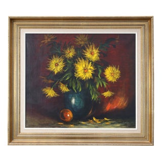 A. De Man, Still Life with Yellow Flowers, 1960, Oil Painting on Canvas, Framed For Sale