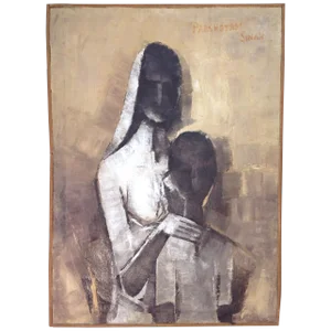 Mid-Century Abstract Painting of Mother and Child
