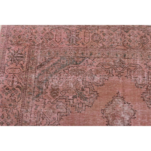 Textile Tabriz Rug 6’11” X 9’11” Pink Wool Vintage Overdyed Hand-Knotted Carpet For Sale - Image 7 of 15