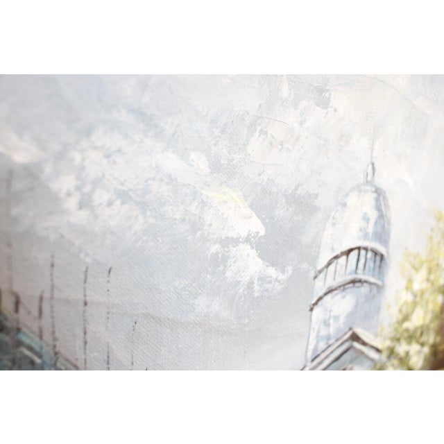 Textile Mid-Century Parisian Street Scene Impressionist Oil Painting - Framed For Sale - Image 7 of 10