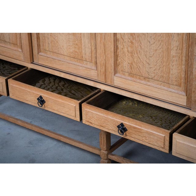 Wood Brutalist Oak Sideboard attributed to Henning Kjærnulf, Denmark, 1960s For Sale - Image 7 of 18