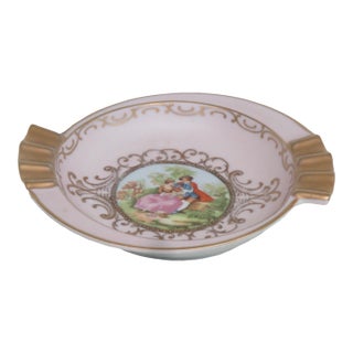 Pastel Pink Porcelain Ashtray With Gold Details and Courting Couple Motif 4870b For Sale