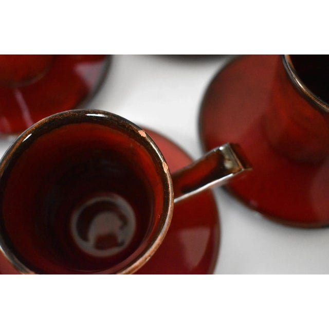 Mid-Century Swedish Handmade Red Ceramic Glogg 12 Cups & 12 Saucers For Sale - Image 10 of 13