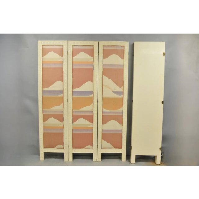 Wood Vintage Oriental Fretwork Bone Lacquer Upholstered 6 Panel Room Divider Screen For Sale - Image 7 of 18