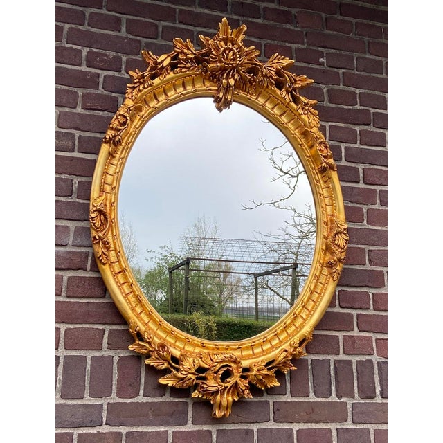 20thC Louis XVI Gilded Beech Oval Gold Leaf Wall Mirror For Sale - Image 11 of 18
