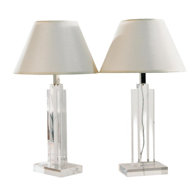 Vintage Acrylic Glass Table Lamps, 1980s, Set of 2 For Sale