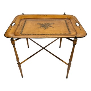 Mid-Century Italian Signed Faux Bamboo Metal Tray Table For Sale
