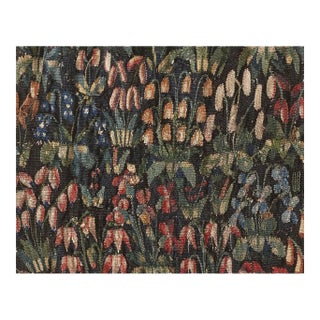 Antique Tapestry Square MilleFleurs Tapestry Fragment Wool Black Textile Art For Sale