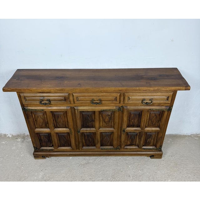 Rustic Spanish Rustic Walnut Sideboard with Three Drawers, 1930 For Sale - Image 3 of 12